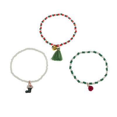 China Wholesale Beautiful BOHEMIA boho christmas gift for female good luck 3pcs bracelets with alloy bell seedbeads pendent bracelet sets for sale