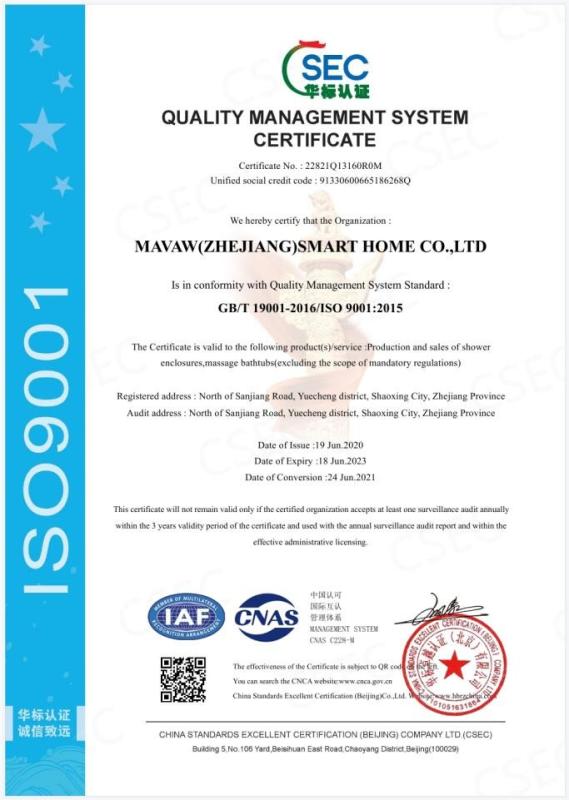 ISO9001 - Mavaw(Zhejiang) Smart Home Co., Ltd.