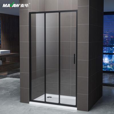 China 6mm 3 Modern Bathroom Matt Black Sliding Shower Screen Glass Shower Door for sale