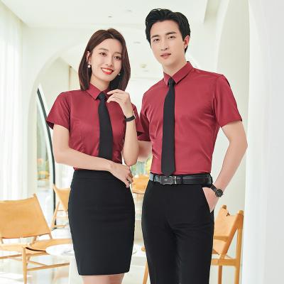 China New arrival high quality anti-pilling casual short sleeve men and women formal blouses tops shirts apparel manufacture for sale