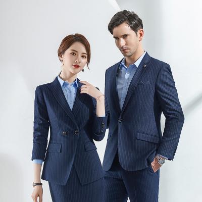 China New Fashion Custom Made Breathable Gray Two Piece Business Wear High End Striped Women Suit In S-6Xl Size for sale