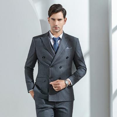 China Gray Stripe Business Best Selling Breathable Pierced Collar 2 Piece Coat Pant Men And Women Blazer Dress for sale