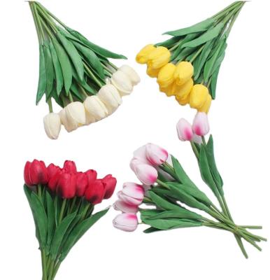 China Home Decor Gift Pu Bulbs Lace Artificial Tulip Artificial Latex Tulips Flowers Table Ornament Real Yellow PU Yellow Decorative Multicolor Touch Artificial Tulip for sale