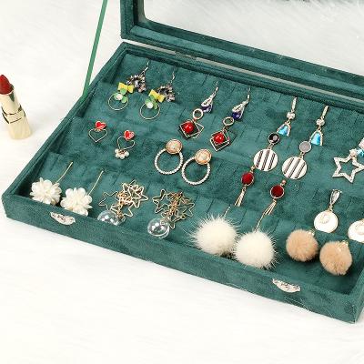 China 2021 Wholesale Green Velvet Different Fashionable Dustproof Display Rack Jewelry Storage Boxes Tray Box Jewelry Ring Necklace for sale