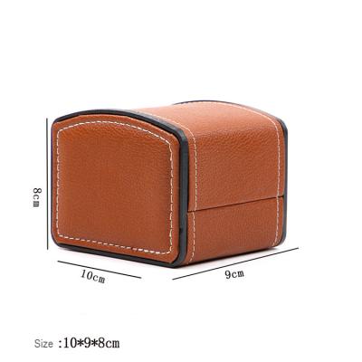 China Trendy Custom Watches Bag Round Brown Simple Travel Watch Roll 1 Slot Leather Watch Display Case for sale