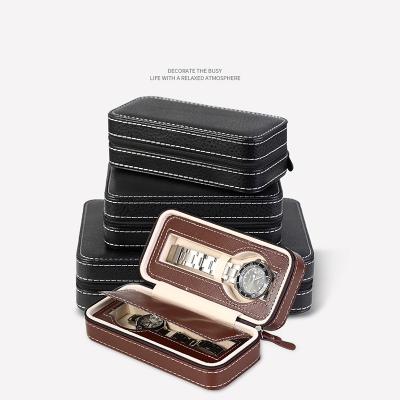 China Fashionable Double Layer Portable Unique Travel Storage PU Watches Organizer Bag 6 Slot Grid Leather Watch Box for sale