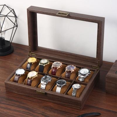 China Fashionable Luxury Black Watch Storage Cases With Pillow Wooden Travel Style PU Men Gift Rectangle 6 Slots Leather Watch Box for sale