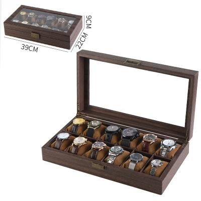 China Fashionable Wooden Watches Storage Cases Travel Wooden Style PU Leather Men Gift Rectangle 6 Slots Watch Box With Window for sale