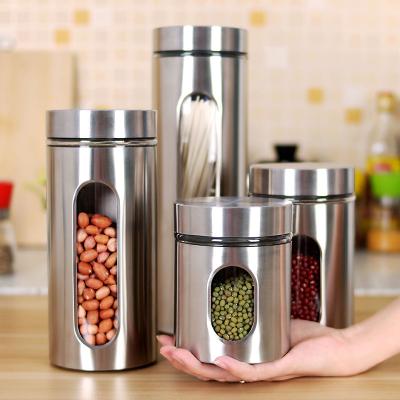 China Freshness Keeping Food Storage Bottles Stainless Clear Dry Food Container With Lids Durable Kitchen Cereal Dispenser Rice Beans Storage Jars for sale