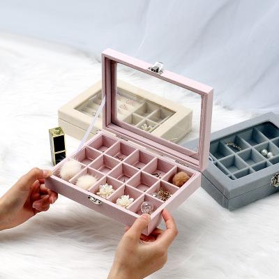 China Different Velvet 2021 Fashion Wholesale Fashionable Grid Jewelry Tray Box Jewelry Ring Necklace Storage Box Display Case for sale