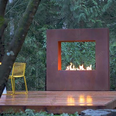 China Art Pit Double Sided Cuboid Outdoor Fire Survivor Steel Pit Natural Gas Fire Place Garden Stocked Chimney for sale