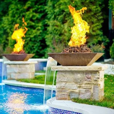 China Large Decorative Smokeless Fire Stocked Pits 100cm Corten Steel Fire Pit And Water Bowl For Swimming Pool for sale