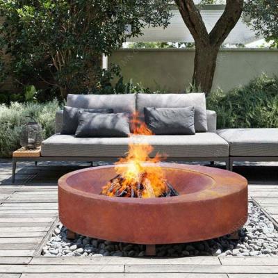 China Stored Outdoor Patio Garden Heater Corten Steel Fire Pit Table With Asymmetrical Design for sale