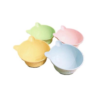 China Durable Cat Ear Macaroon Color High Simple Slope New-design Melamine Cat Dog Food Bowl for sale