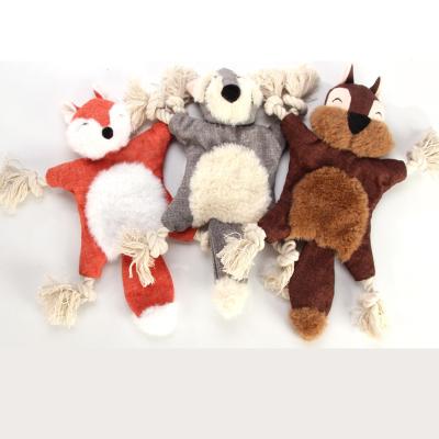 China Viable Manufacturer Wholesale Oem Squeaky Bite Resistance Gray Bear Squirrel Fox Dog Rope Plush Toys for sale