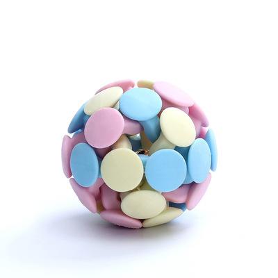 China New-design Sustainable Macaroon TPR Material Knitting Pet Cat Toy Ball With Bell for sale