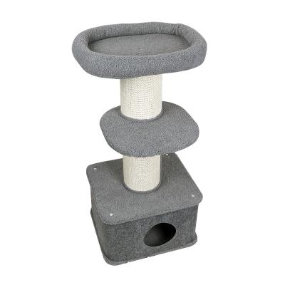 China New-design Large Durable Three-Layers Fleece Sisal Cat Scratching Post Cat House Regular Pet Cat Tree Toy for sale