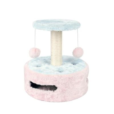 China Viable Wholesale Cute Durable Sisal Fleece Cat Scratching Frame Cat Tree Simple Pet Cat Toy With Balls for sale