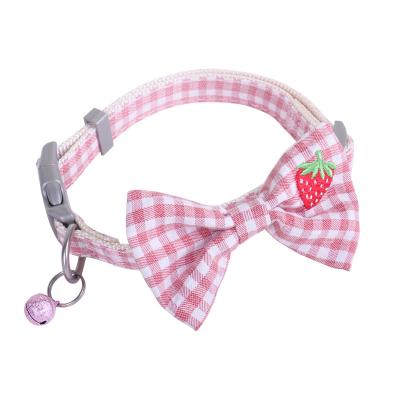 China New-Design Viable Lovely Colorful Plaid Bow Tie Polyester Adjustable Pet Cat Dog Collar With Bell for sale