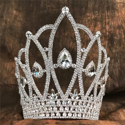 China 8 inch custom crown clear rhinestone pageant crowns crystal adjust cutout band tiara HG-190769 for sale