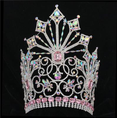 China 10 inch tall beauty crystal crowns custom rhinestone pageant crown adjust Miss Big Tiara cutout band HG-190752 for sale