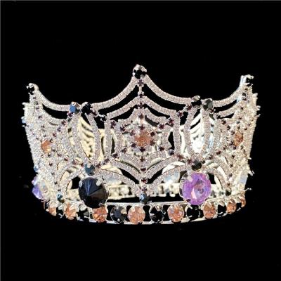 China Custom Halloween Crown Rhinestone Full Round Crystal Beauty Crowns With Scepter PC-210819 for sale