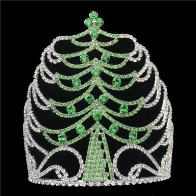 China Green Christmas Tree Theme Pageant Crown Wholesale Crystal Tiara Custom Made Rhinestone Crown HG-190738 for sale