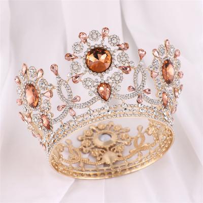 China Custom Round Pageant Crown Rhinestone Bucket Crowns Pageant Tiara HG-210404 for sale