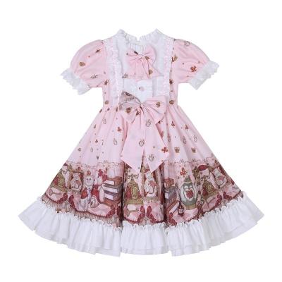 China Washable 2022 cos dress kids clothing 3 to 14 years old girlLittle bear printing Lolita with short sleeves for sale