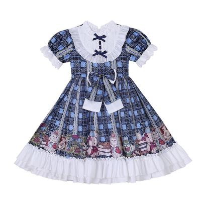 China Washable New arrival children plaid dress baby girls' short sleeve skirts kids lolita dresses for prom and party for sale