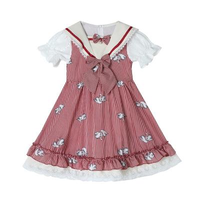 China Washable New children girls swan stripes dress short sleeve baby girl dresses improved Hanfu children skirt wholesale export for sale