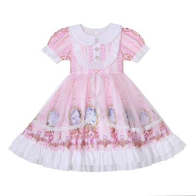 China Washable Wholesale 3-14 years old girl's dress Sweet and versatile Princess Lolita dress with ruffle bubble sleeve design for sale