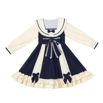 China Washable Sweet Wind Baby Girl Lolita Style Dress Sailor Collar Bow Decoration Long Princess Dresses For Girls for sale