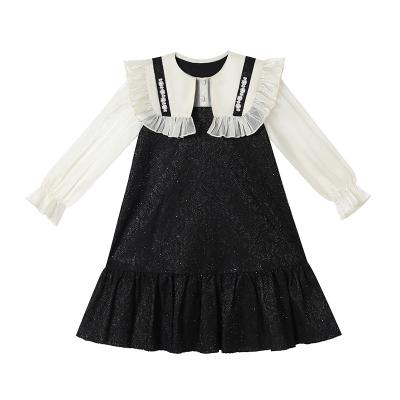 China Washable spring and autumn period and new girls dress black embroidery toddlers clothing 2022 children dress for sale