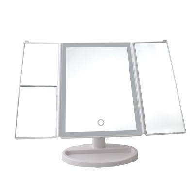 China Larger Business Beauty Product Cosmetic Makeup Mirror Vanity Travel Led Triple Lighted Portable Mirror for sale