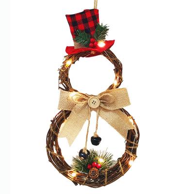 China Luxury Xmas Supplies Ornaments Rattan Decor LED Snowman Handmade Home Christmas Garland for sale