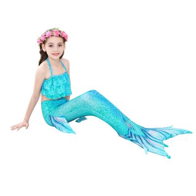 China New Trend Kids Removable Padded Swimming Suit For Kids Mermaid Swimwear Binkini Lotus Leaf Split Swimsuit West Kids Swimwear for sale