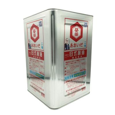 China Industry wholesale customized 18L metal empty recyclable square tinplate cans for soy sauce for sale