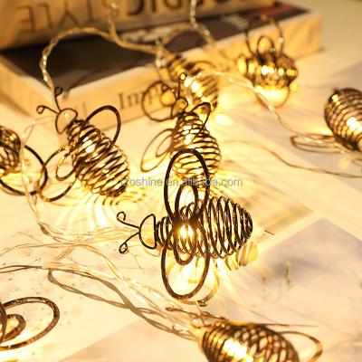 China BEE Christmas Lights Iron Metal Cage Bee Decor Indoor Outdoor Garden Decor Lights Outdoor Waterproof LED String Lights for sale