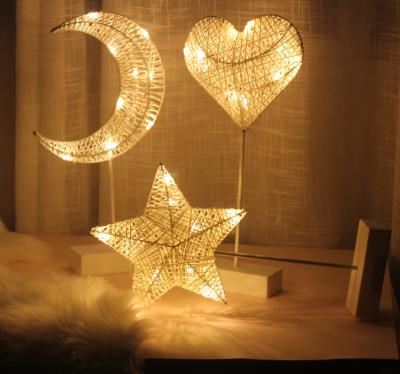 China Metal Table Lamps Moon Shape Star Love LED Table Lamps Moon Battery Operated Metal Cage LED Night Lights Ramadan Boho Christmas Desk Lamp for sale