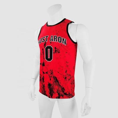 China HOSTARON OEM Sublimation Basketball Wear Men Antibacterial Sportswear Plus Size Basketball Tank Top for sale