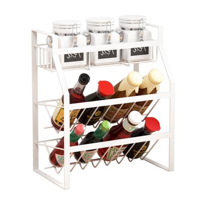 China Sustainable Wholesale Kitchen Stand Type Three-Layer White Metal Flat Spice Jar Rack for sale