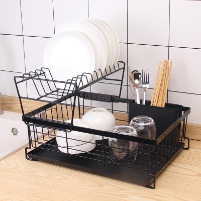 China Double Layers Kitchen Storage Rack Workable Black Dish Rack for sale