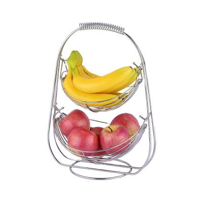 China Double Row Metal Kitchen Wire Decorative Fruit Vegetable Rack Fruit Basket for sale