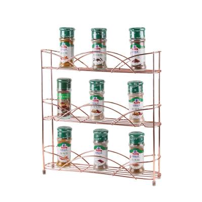 China Rose Gold 3 Tier Stainless Steel Metal Spice Rack Organizer Kitchen Standable Stand Type for sale