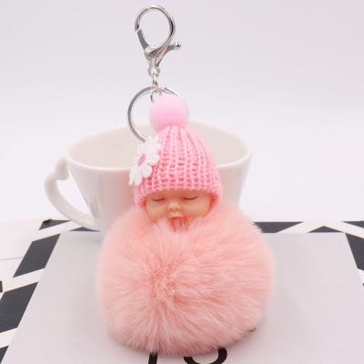 China Real fox hair plush hair pom ball doll key chain plush fur pom pom bag key chain baby pendant sleep pendant wholesale for sale