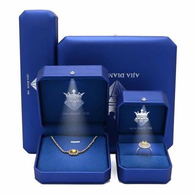 China Blue Leather Jewelry Package PU Gift Box Packaging Boxes Jewelry For Woman With Logo for sale