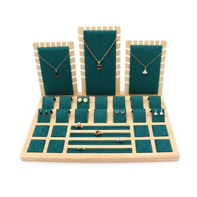 China Custom Muti-functional Wood+PU Leather Jewelry Display Rack Set Props Jewelry Display Set for sale