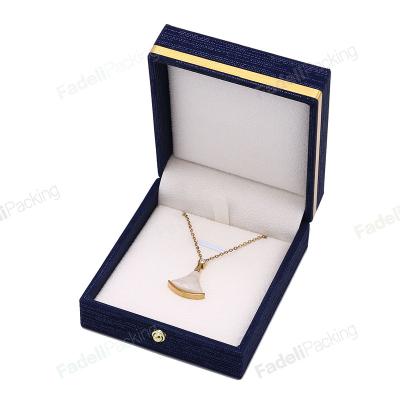 China Dark Blue Jewelry Box Jewelery Packaging Box PU Logo Leather Jewelry Box Custom Logo Customized for sale