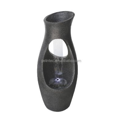 China Stone Decorative Outdoor Modern Lacquer Resin Hollow Vase Water Fountain for sale